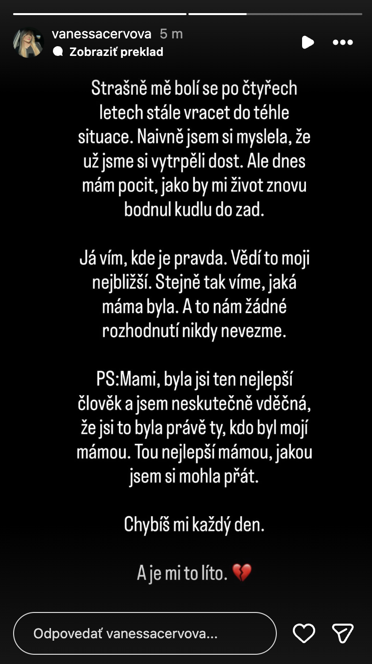 Vanessa Červová sa vyjadrila k súdu.