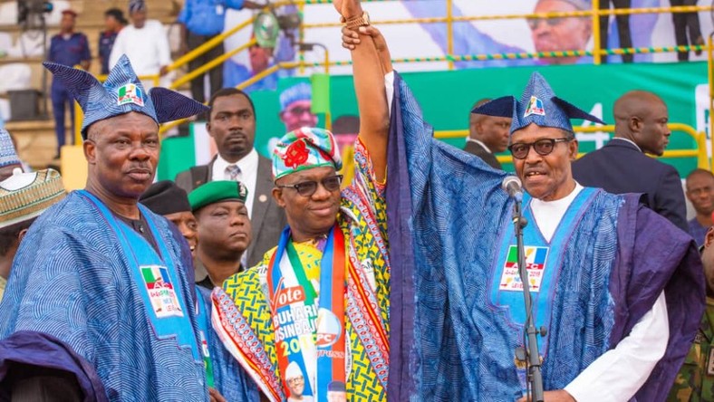 President Muhammadu Buhari's Ogun campaign rally ended in shambles after he endorsed Dapo Abiodun as the APC's Ogun governorship candidate, despite the public objection of Governor Ibikunle Amosun [Ayodeji Ogunro]