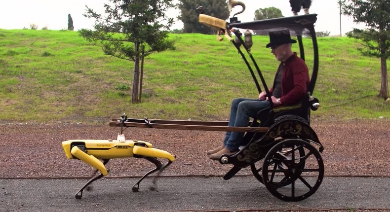 Adam Savage Spot Boston Dynamics rickshaw