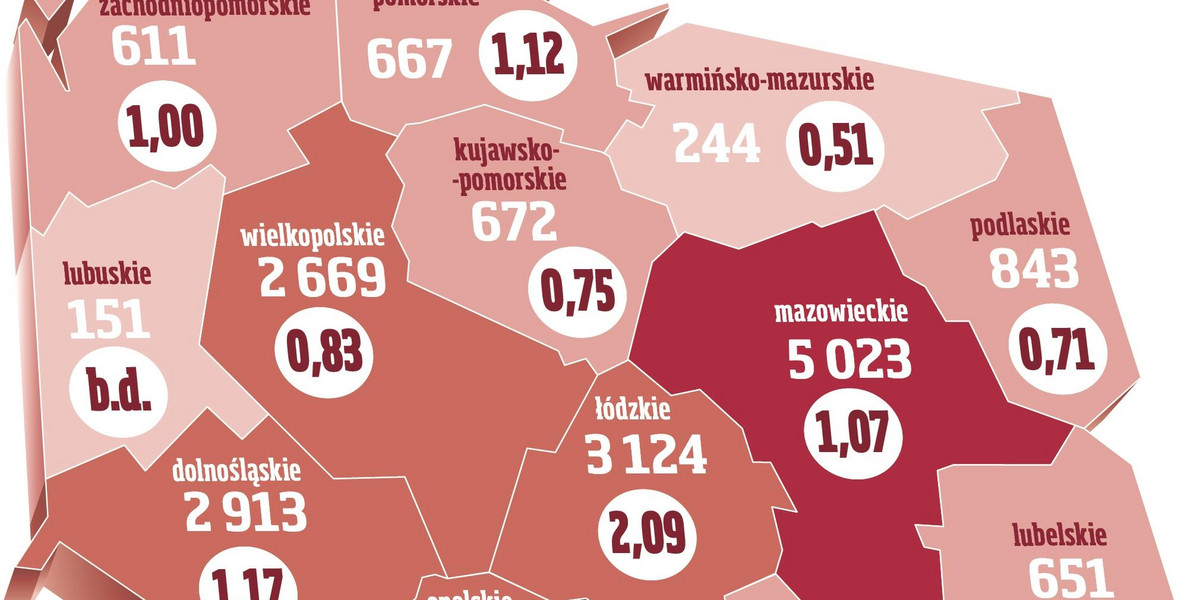 Mapa zakażeń: liczba zachorowań i wskaźnik R