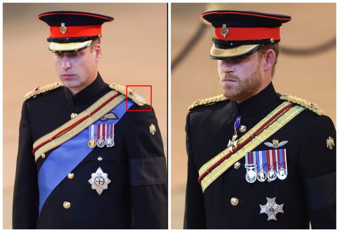 Vilijam je uredno nosio kraljevski amblem, sa Harijeve uniforme je uklonjen 