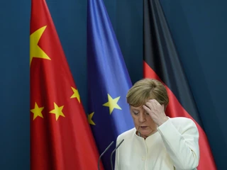 Niemiecka kanclerz Angela Merkel na konferencji prasowej po wirtualnym spotkaniu z Xi Jinpingiem, sekretarzem generalnym Komunistycznej Partii Chin, Berlin, 14.09.2020