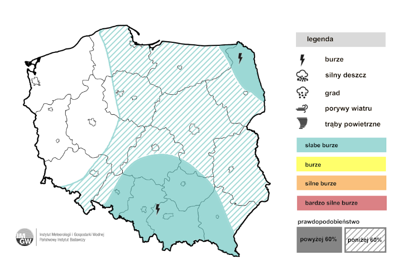 W nocy również może zagrzmieć, ale zdecydowanie słabiej