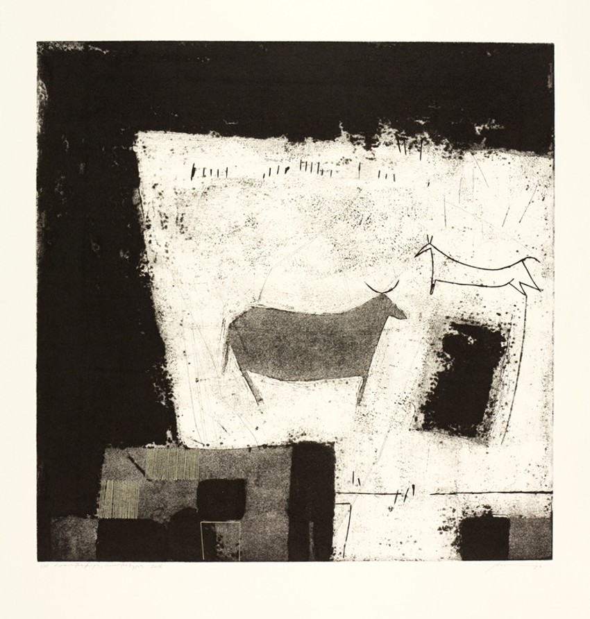 Pogled kroz prozor vremena, kolografija, linogravura, 2016.