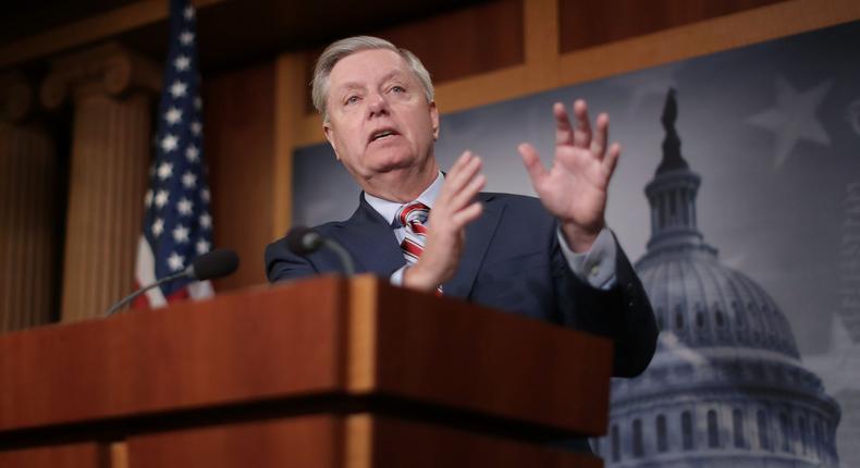 WASHINGTON, DC - MARCH 25: Senate Judiciary Committee Chairman Lindsey Graham (R-SC) holds a news conference to discuss the summary of special counsel Robert Mueller's investigation at the U.S. Capitol March 25, 2019 in Washington, DC. U.S. Attorney General William Barr sent a letter to Graham and other Congressional leaders informing them that Mueller did not find evidence of direct collusion between Donald Trump's 2016 campaign and Russia to influence the presidential election. (Photo by Chip Somodevilla/Getty Images)