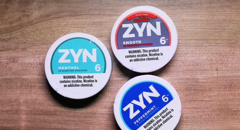 Containers of Zyn nicotine pouches.Michael M. Santiago/Getty Images