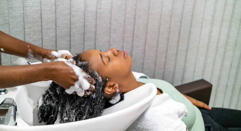 Lady washing her hair