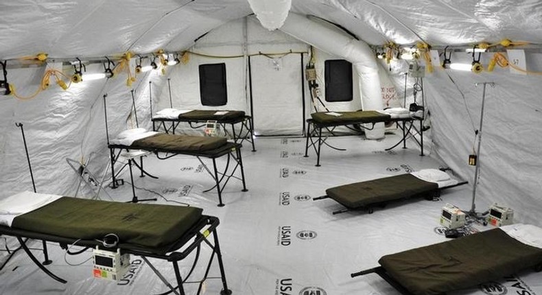 The suspected ward of the Monrovia Medical Unit, which is an Ebola treatment facility specifically built for medical workers who become infected while caring for patients, is seen in a U.S. Army handout picture taken November 4, 2014. REUTERS/US Army/Sgt. 1st Class Nathan Hoskins/Handout via Reuters