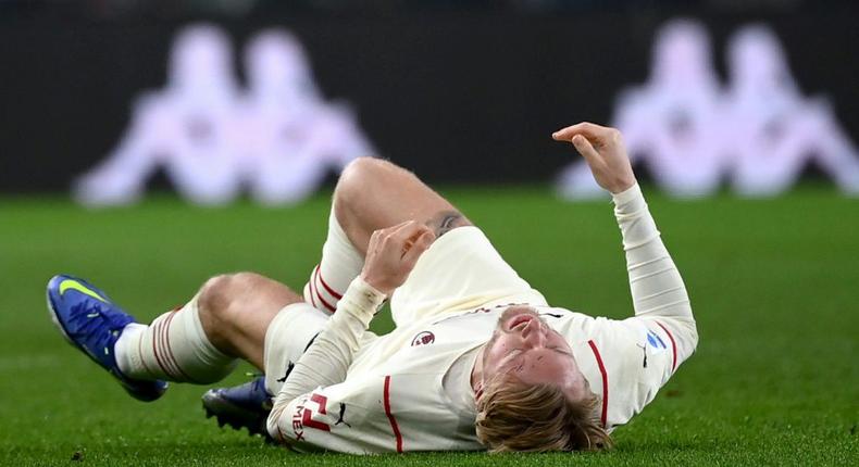 AC Milan's Danish defender Simon Kjaer has had knee ligamemt surgery Creator: MARCO BERTORELLO