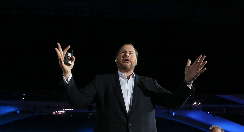 Salesforce's Marc Benioff said the company's younger, remote employees could be less productive than colleagues.Justin Sullivan / Getty Images