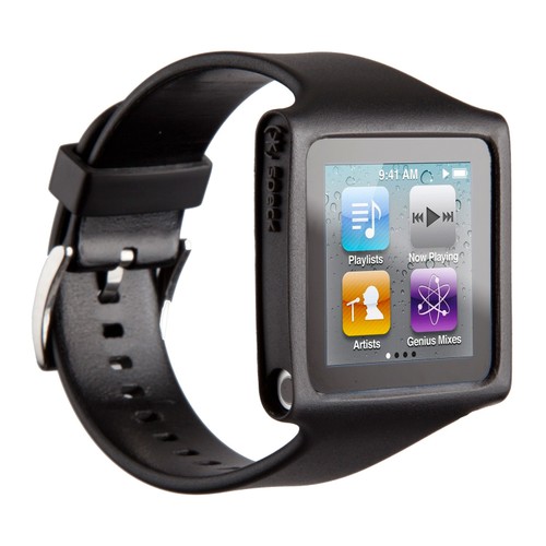 <b>Apple iPod Nano</b>
<br>
iPod Nano nie jest z założenia zegarkiem, ale świetnie sprawdza się w tej roli. Wystarczy dołożyć wygodny pasek i już możemy cieszyć się w pełni funkcjonalnym smartwatchem z 1,55 calowym wyświetlaczem oraz dostępem do pełnej gamy multimediów.
<br><br>
(fot. www.speckproducts.com)