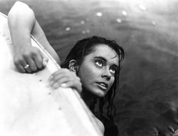 Jolanta Umecka na planie filmu "Nóż w wodzie"