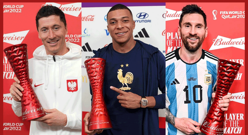 Lewandowski, Mbappé et Messi, désignés hommes du match après leurs prestations XXL en Coupe du Monde, le 26 novembre 2022.