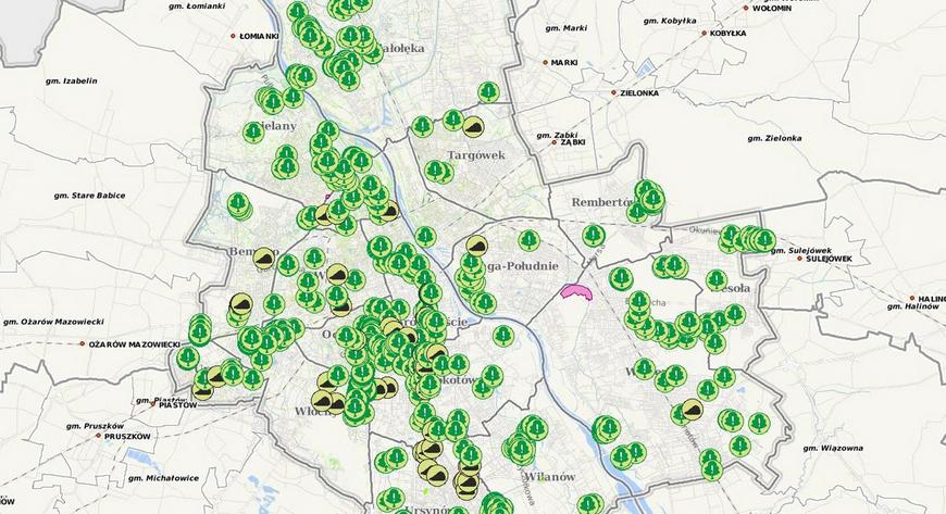 Baza zieleni w miejskim serwisie mapowym (mapa.um.warszawa.pl) została uzupełniona o nowe dane, które ułatwią pracę zarządcom zieleni