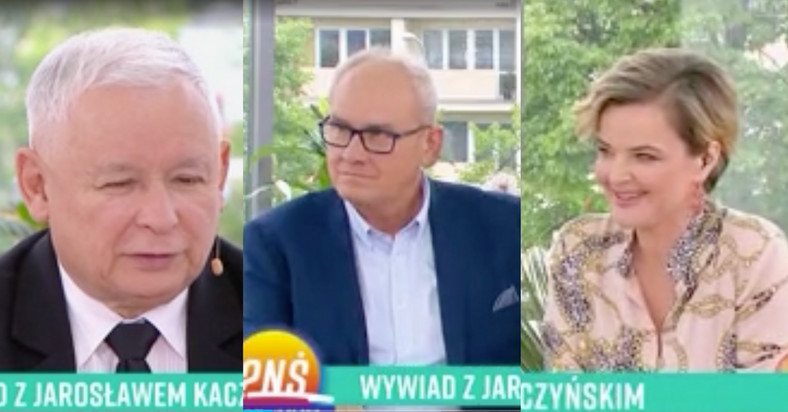 Jarosław Kaczyński, Michał Olszański, Monika Richardson w "Pytaniu na śniadanie" (2019 r.)