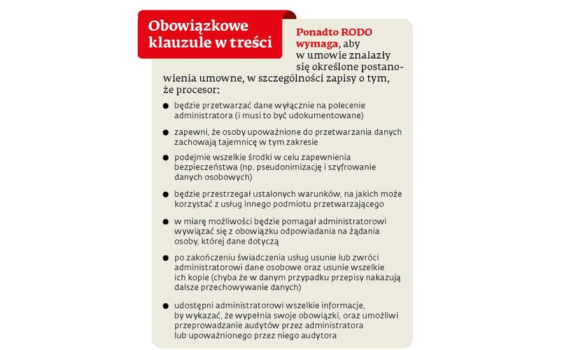 W przypadku umowy powierzenia przetwarzania danych istnieje możliwość wprowadzenia zapisu o karze umownej (np. w określonej wysokości bądź kwocie maksymalnej). Trzeba jednak przy tym pamiętać, że taka kara może być ustanowiona tylko za niewykonanie zobowiązania niepieniężnego, np. za nieprzestrzeganie warunków, na jakich można korzystać z usług podprocesora.