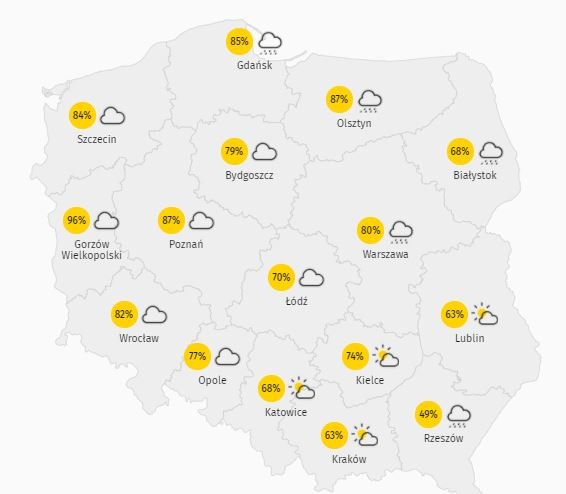 Zachmurzenie w piątek, 28 sierpnia