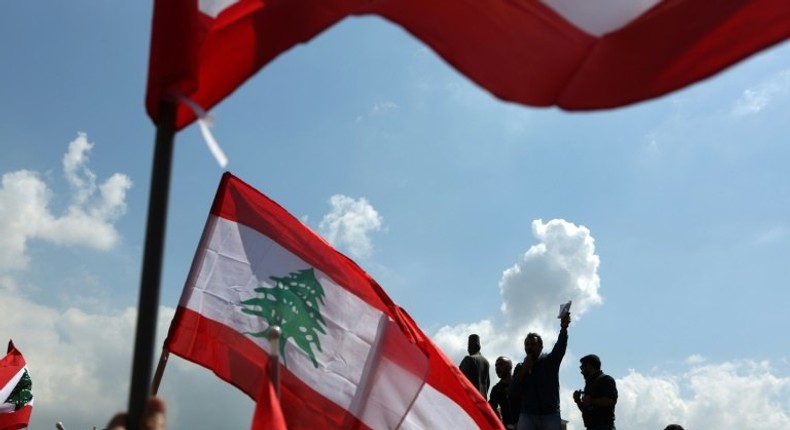 Lebanese protest in downtown Beirut on March 19, 2017, against increased taxes