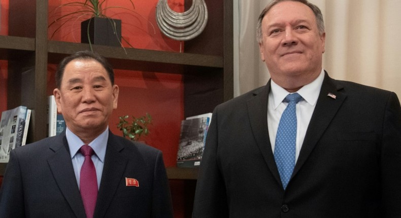 US Secretary of State Mike Pompeo, seen here with North Korean Vice-Chairman Kim Yong Chol in Washington, DC January 18, 2019, has since conferred by phone with his counterparts in South Korea and Japan