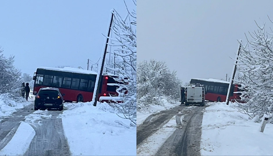 Autobus na liniji 104 skliznuo sa puta i blokira put