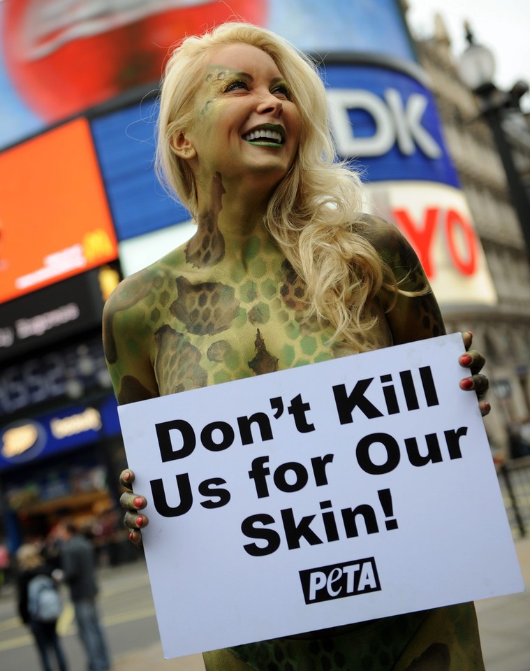 BRITAIN PETA DEMO EXOTIC ANIMAL SKINS