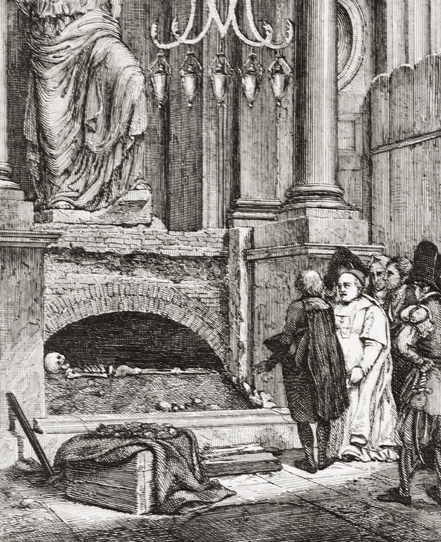 Odkrycie kości Rafaela - rycina z obrazu Horacego Verneta
