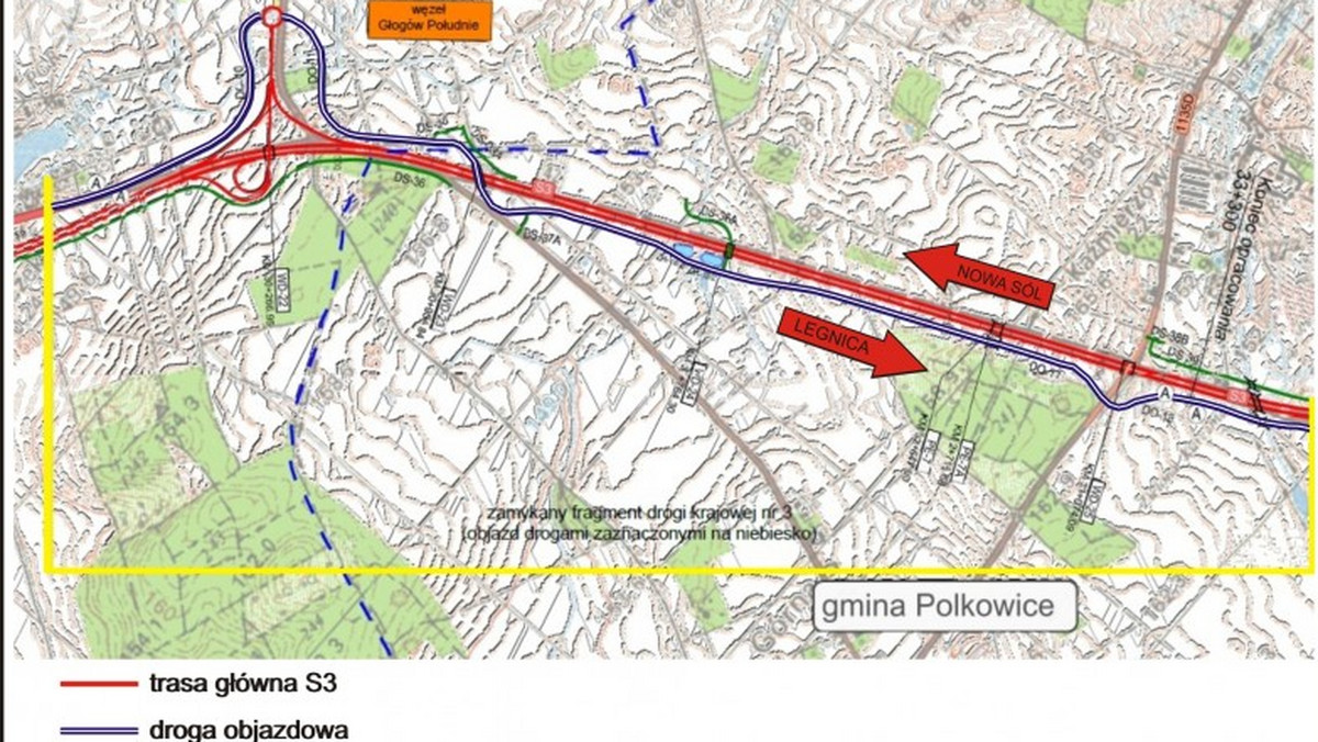 Jadący drogą krajową nr 3 w stronę Wrocławia muszą uważać na objazd w okolicy Polkowic. Zmiana organizacji ruchu potrwa aż do połowy 2018 r.