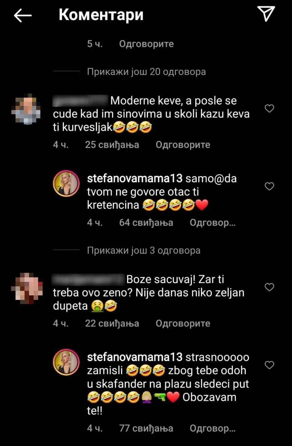 Komentari na Miličinom profilu