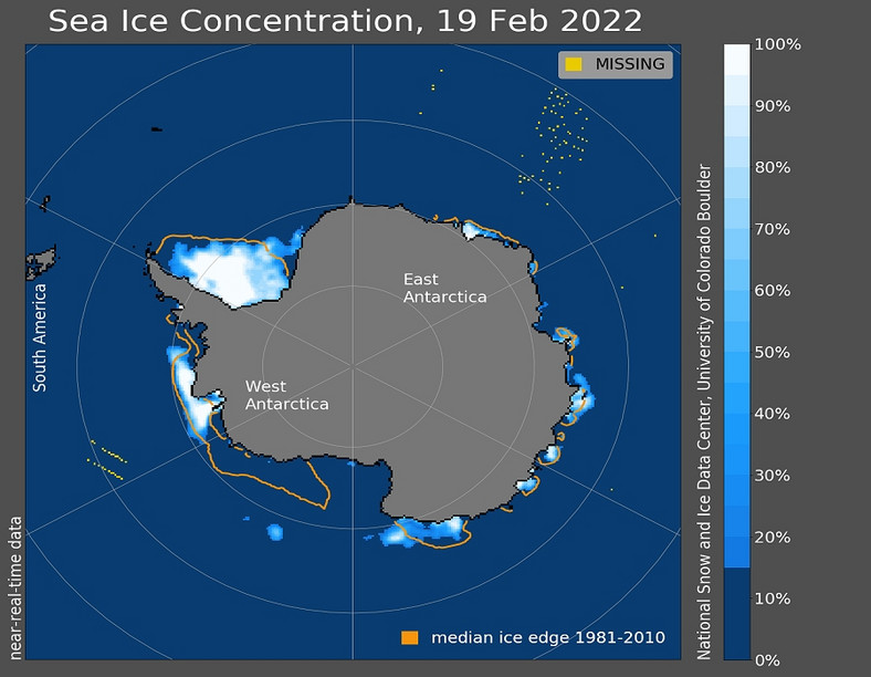Koncentracja i zasięg lodu morskiego wokół Antarktydy
