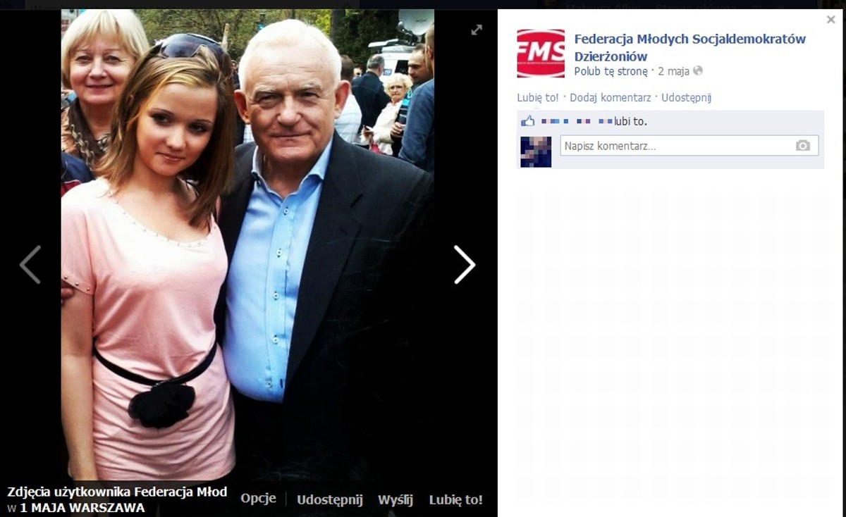 Zdjęcie Justyny Klimasary i Leszka Millera na profilu młodzieżówki SLD na Facebooku. Fot. Facebook