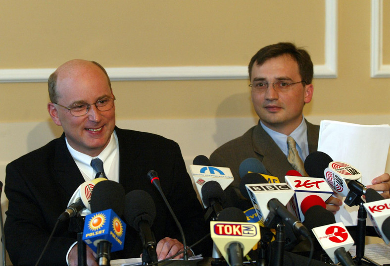Jan Rokita i Zbigniew Ziobro w 2003 r., w okresie afery Rywina