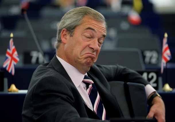 Farage, UKIP member and MEP waits for the start of a debate at the European Parliament in Strasbourg