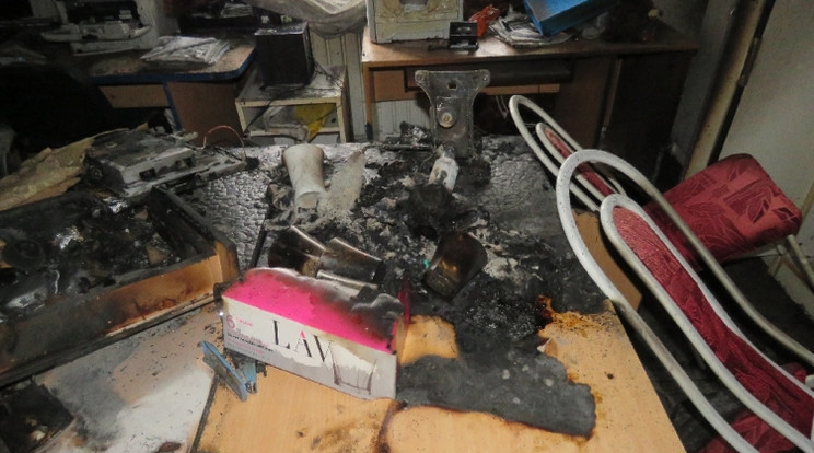 A lángok a bútorokban, egyéb berendezési tárgyakban, könyvekben jelentős károkat okoztak /Fotó: police.hu