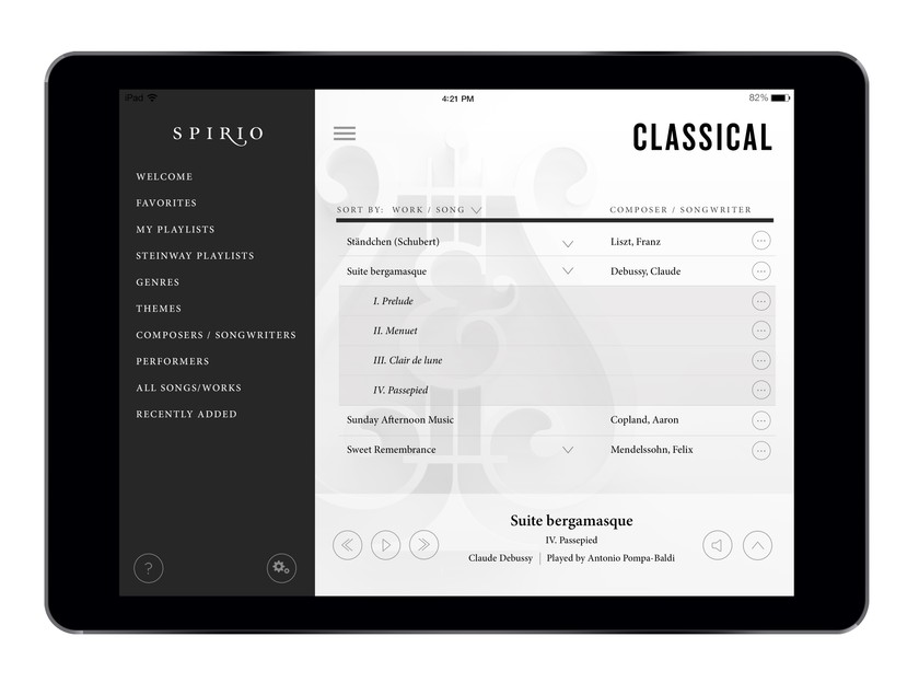 Die Musikbibliothek der Spirio-App umfasst bereits mehr als 4200 Stücke und wird monatlich ergänzt. 