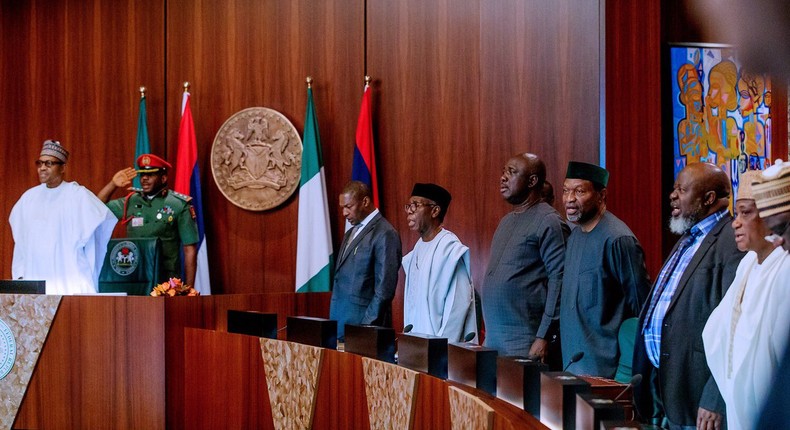 President Muhammadu Buhari chairs a weekly Federal Executive Council (FEC) meeting [Twitter/@BashirAhmaad]