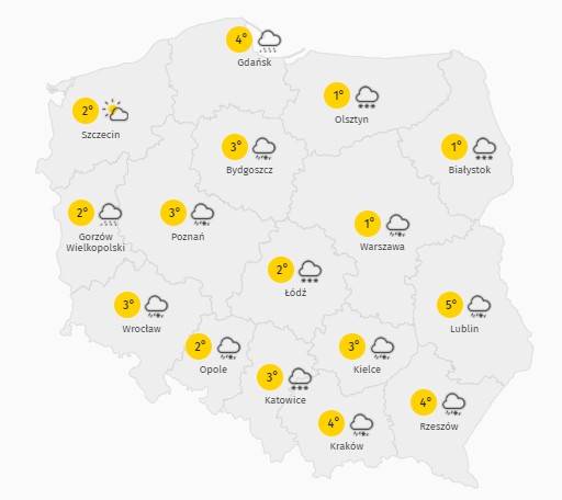 Prognoza maksymalnej temperatury w piątek 25 grudnia