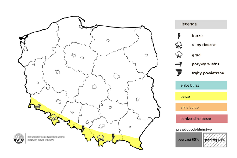 Dziś burze możliwe są na krańcach południowych