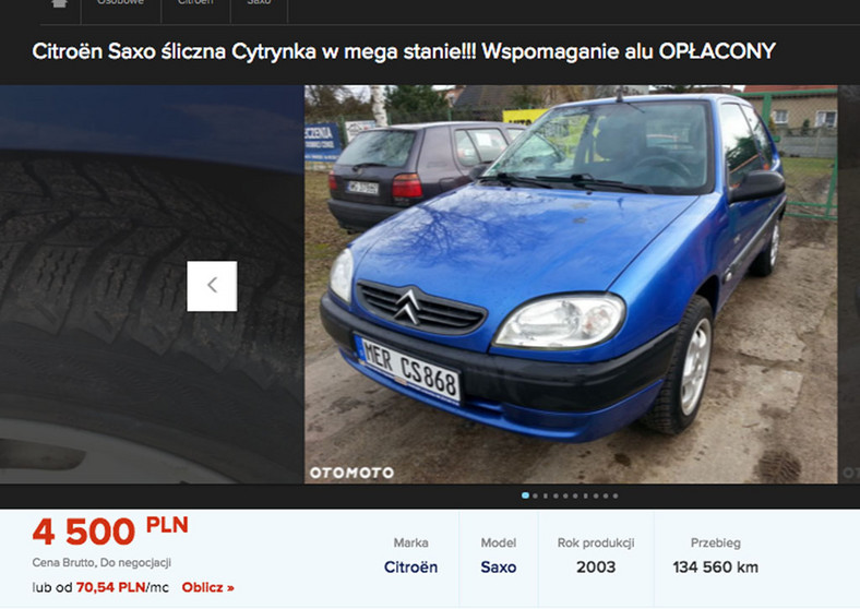 Citroen Saxo rok produkcji 2003 cena 4500 zł