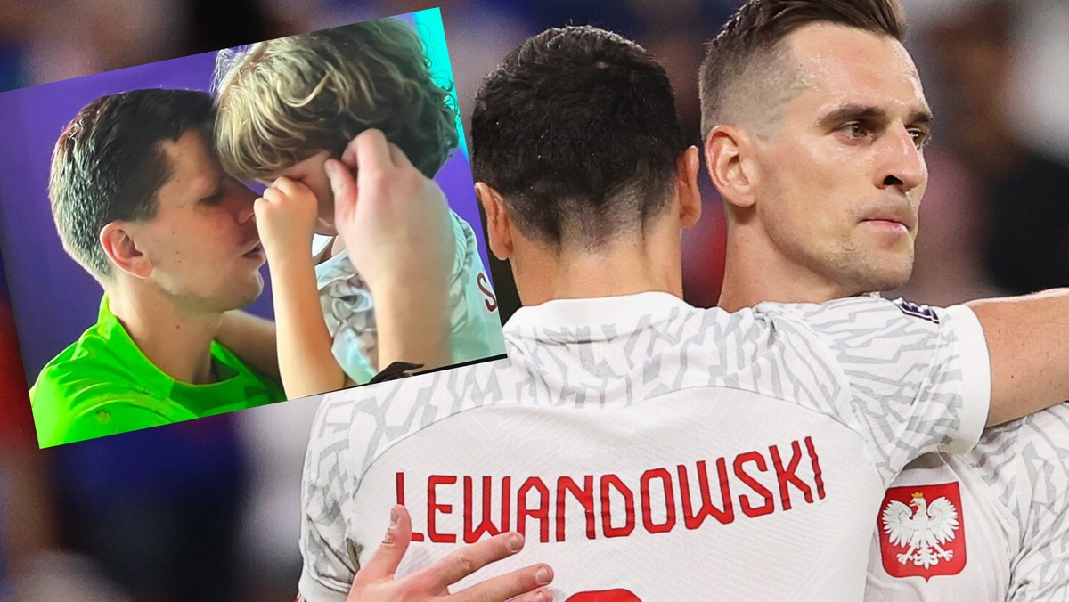 Wojciech Szczęsny z synem, Robert Lewandowski i Arkadiusz Milik