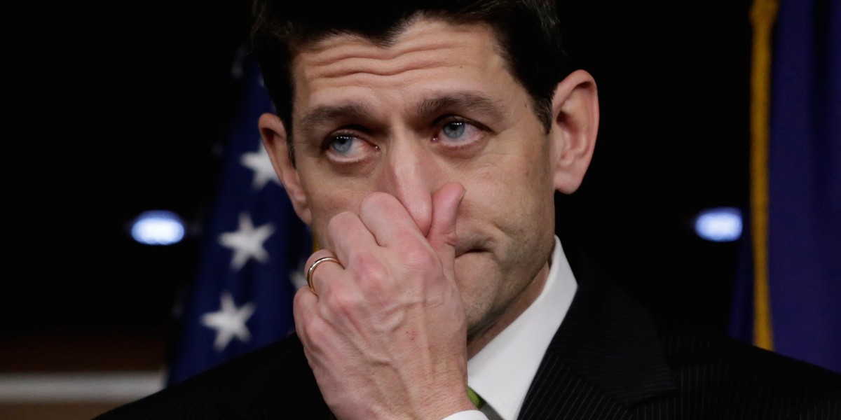 US House Speaker Paul Ryan at a news conference after Republicans pulled the American Health Care Act bill to repeal and replace the Affordable Care Act, the healthcare law better known as Obamacare.