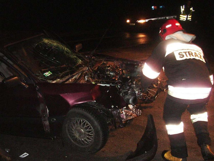 Auto wjechało w drzewo, aż wyrwało silnik!