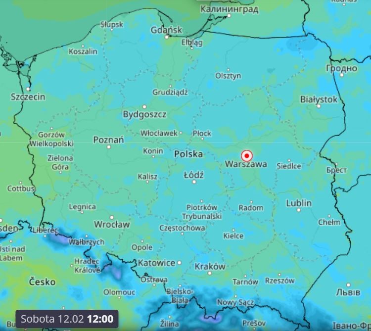 Temperatura powietrza w sobotę 12 lutego o godz. 12