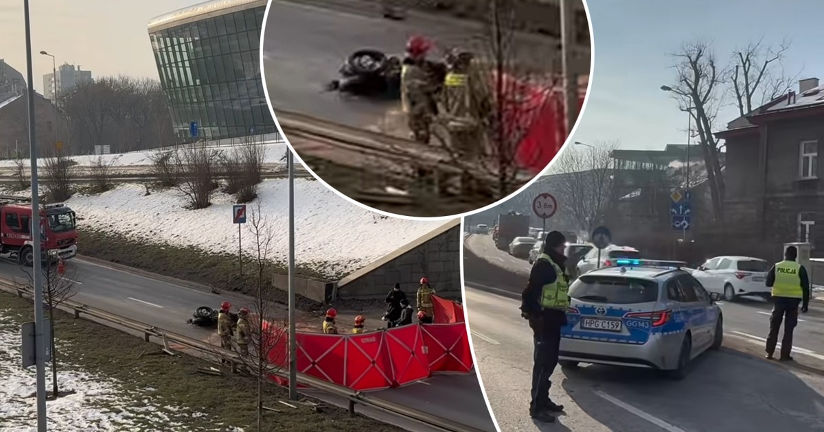 Wypadek motocyklisty w Krakowie. Tuż przed zdarzeniem zdjął kask?