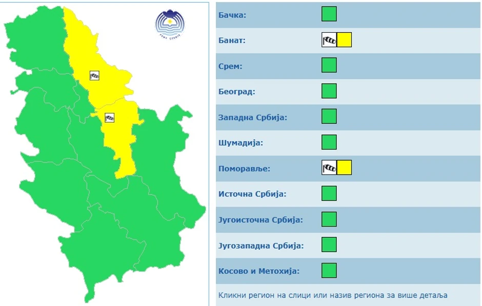 Meteoalarm za danas, 23. mart
