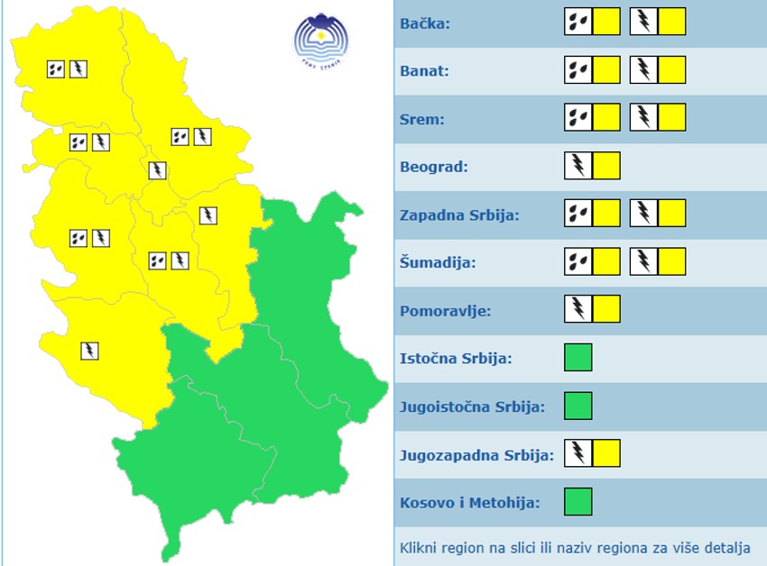Meteoalarm za petak, 8. maj