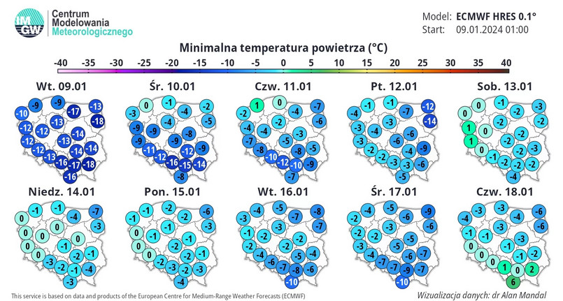 Minimalna temperatura powietrza w najbliższych dniach