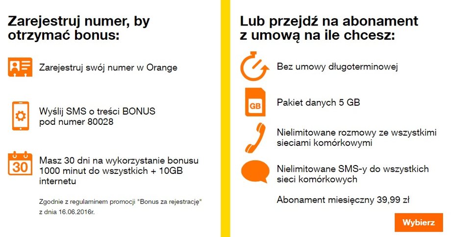 Promocje za rejestrację numeru w Orange