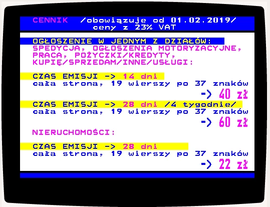 Cennik ogłoszeń w Telegazecie TV