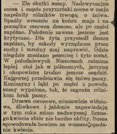 Wzmianka o suszy w "Gazecie Gdańskiej" z 1909 r.