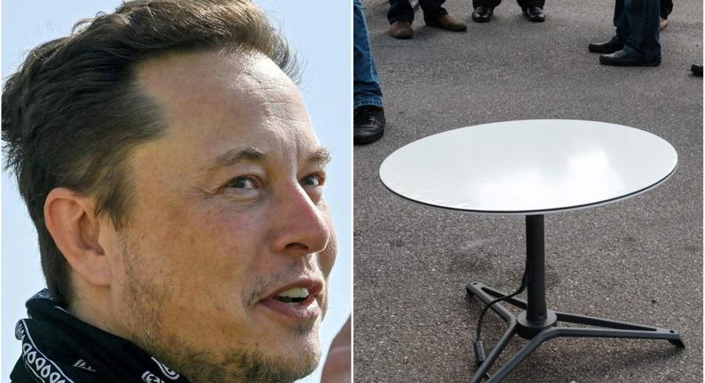 Elon Musk and a Starlink set.